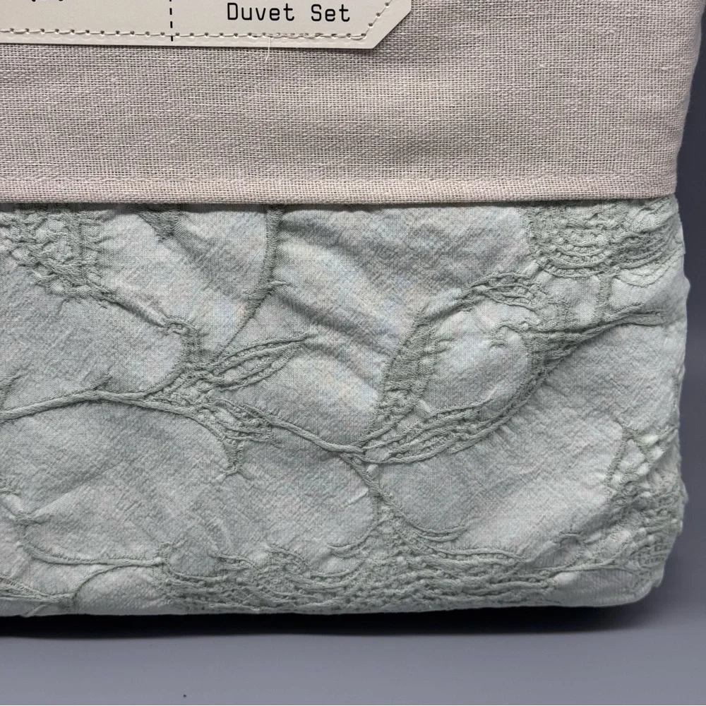 3pc Nicole Miller Artelier Lt Sage Queen Duvet Cover Sham Set Matelasse Cotton